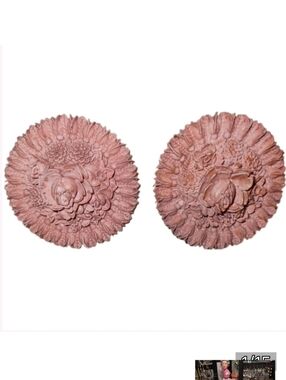 Vintage Carved Tea Rose Colored Flower Clip Earrings